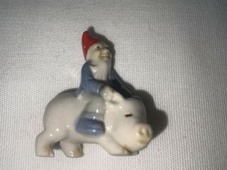 Miniature Mini Leprechaun Elf Gnome Dwarf Riding A Pig Brings Good Luck