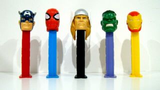 Marvel Superhero Pez Dispensers Captain America Spiderman Thor Hulk Iron Man