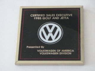 1985 Volkswagen Golf & Jetta Certified Sales Executive Salesman Award Plaque