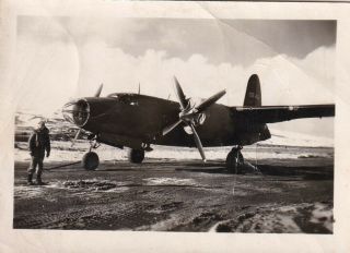 Wwii Snapshot Photo Aaf B - 26 Marauder Bomber On Winter Snow Airfield 65