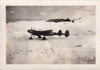 Wwii Snapshot Photo Aaf P - 38 Lightning Fighter Winter Snow Airfield 63