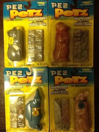 Pez Petz Bubble Gum Dispenser W/cards Complete Set Of 4 1998