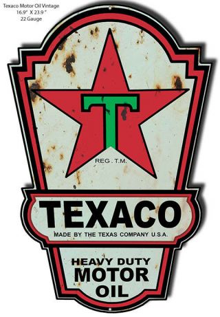 Vintage Style Metal Sign Texaco Motor Oil Cut Out 16.  9x23.  9