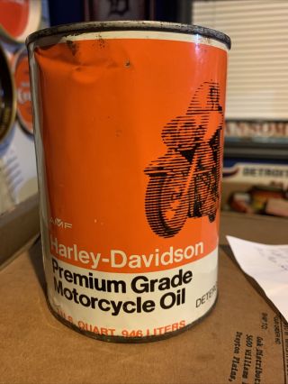 Vintage 1 Quart Harley Davidson Metal Oil Can Premium Grade Motorcycle Amf Empty