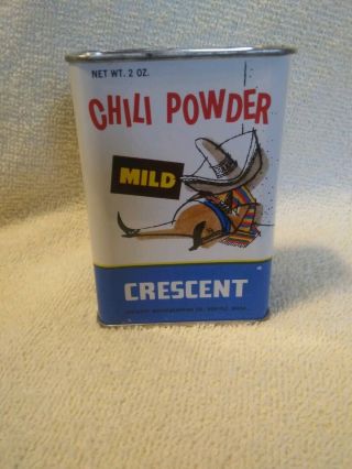 Rare Find Old Vintage Crescent Chili Powder Spice Tin Cooking Kitchen