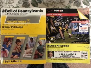 Vintage 1990 & 2009 Pittsburgh Yellow Pages Pgh Steelers Edition.  Great History