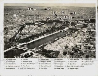 1940 Press Photo Aerial View Of Paris,  France,  Noting Several Points Of Interest