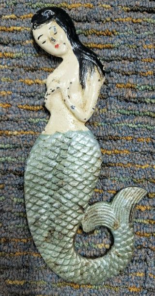 Vintage Siren Of The Sea Mermaid - Cast Iron - Bottle Opener/paperweight - Handpainted