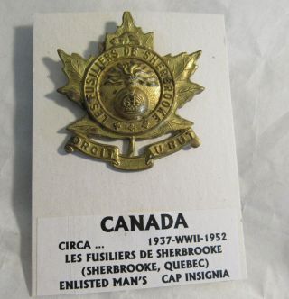 Wwii Les Fusilier De Sherbrook Cap Badge Canadian Army Military Insignia Quebec
