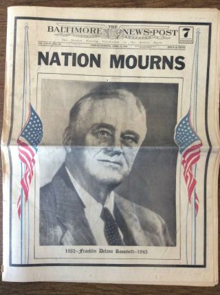 Vintage April 13,  1945 The Nation Mourns President Roosevelt Newspaper