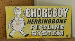 Vintage Chore - Boy Dairy Equipment Tin Tacker Sign Herringbone Pipeline System