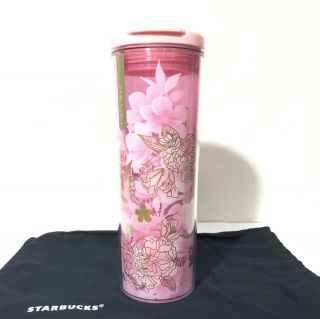 Starbucks Tumbler Cup 16 Oz Cherry Blossom Sakura Gold N Pink