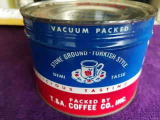 VINTAGE 1960s - 1970s VENIZELOS COFFEE TIN 1 LB CAN FULL EDGEWATER,  N.  J. 2