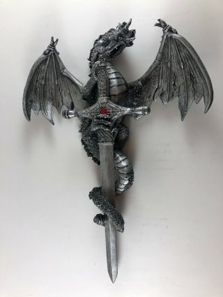 10 Inch Dragon Statue With Dagger Sword Wall Plaque Figure Fantasy