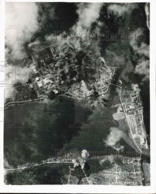 1943 Press Photo Aerial View Of Bombing On Plant In Norway By Us Air Force