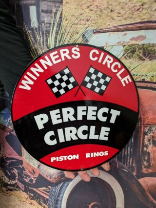 Old Heavy Perfect Circle Piston Rings Gasoline Motor Oil Porcelain Gas Sign