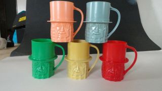 Vtg Planters Mr.  Peanut Plastic Cup Mug Collectible Promotional Set Of 5 Euc