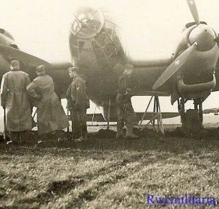 Best Luftwaffe Airmen Gathered On Airfield By Front Of He - 111 Bomber