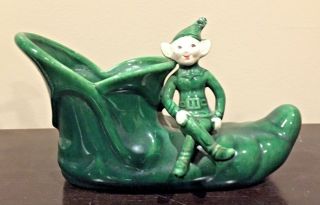 Vintage California Treasure Craft Pottery Green Pixie Elf Shoe Planter