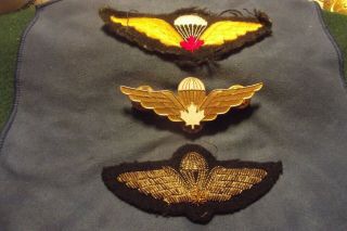 Three Post Ww Ii Canadian Army Cloth & Metal Jump Wings