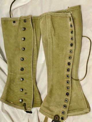 Wwii Ww2 Us Army Military Canvas Boot Leggings Size 1r Dated 2