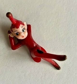 Vintage Hard Red Plastic Pixie Elf Fairy Garden Miniature 1950 