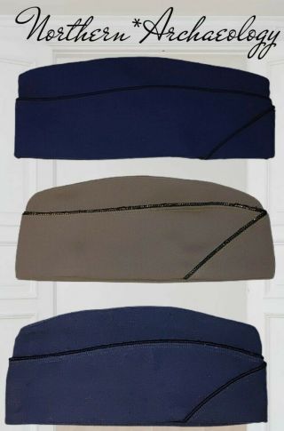 (3) Vintage Us Army Wwii Ww2 Wool Uniform Garrison Hat Caps With Piping