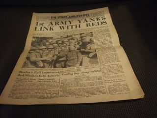 April 28 1945 Stars And Stripes Newspaper Paris Edition 1st Army Yanks Link Reds