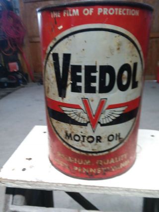 1940s Vintage Veedol Motor Oil Old 5 Qt Tin Oil Can