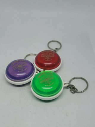 Collectors Vintage Duncan Yo Yo Keychains 1998 Basic Fun.  Purple,  Red,  Green