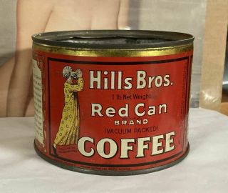 Early Hills Bros Brothers Red Can Coffee Tin 1 Pound Litho Label Country Store