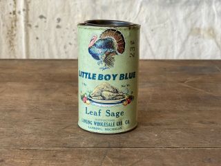 Vintage Spice Tin Little Boy Blue Leaf Sage Lansing,  Mi Michigan Grocery