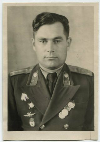 Post - Wwii Id Photo: Russian Officer Posing On Camera,  Name & Stamp On Reverse