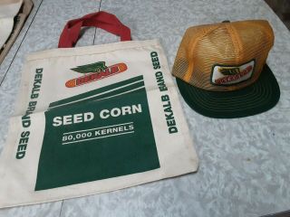 Dekalb Brand Canvas Tote Bag Seed Corn Hand Bag 80,  000 Kernels,  Mesh Cap Hat