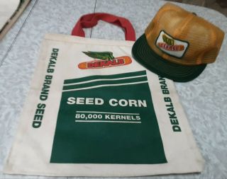 DEKALB BRAND Canvas Tote Bag Seed Corn HAND BAG 80,  000 KERNELS,  MESH CAP HAT 3