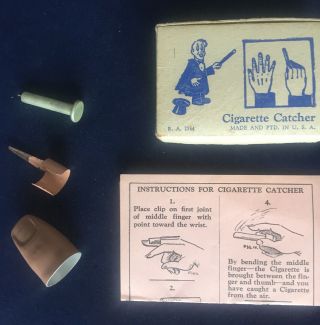Vintage Magic Trick Apparatus Cigarette Catcher Adams’ Metal Thumb Tip And Extra
