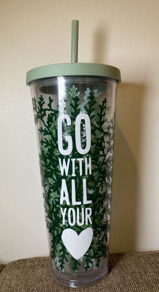 Starbucks Christmas Holiday Go With All Your Heart Cold Cup Tumbler 24 Oz