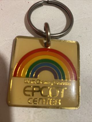 Vtg Walt Disney World Epcot Center Rainbow Keychain Charm Gold Front 1981 Taiwan