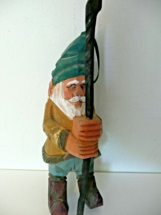 Vintage Carved Wooden Gnome Elf With Staff Approx 7 " T