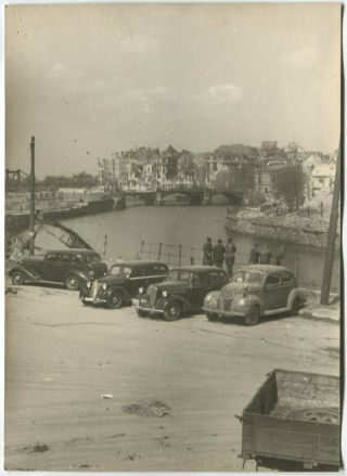 Wwii Large Size Photo: Ruined Berlin Center - Motor Cars & River View,  May 1945