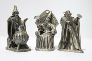 3 X Pewter Myth & Magic & Legend Wizard Ornaments Grand Wizard Merlin & More 250