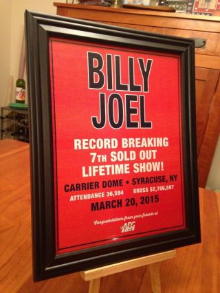 Big 10x13 Framed " Billy Joel Live In Syracuse Ny 3/20/15 " Concert Tour Promo Ad