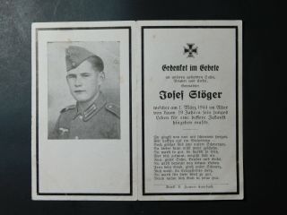 Ww2 German Death Card; Soldat In A Grenadier Regt Kia March 1944.  - - 920