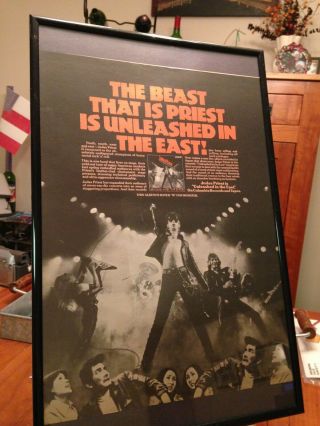 Big 11x17 Framed Judas Priest " Unleashed In The East " Live Lp Album Cd Promo Ad