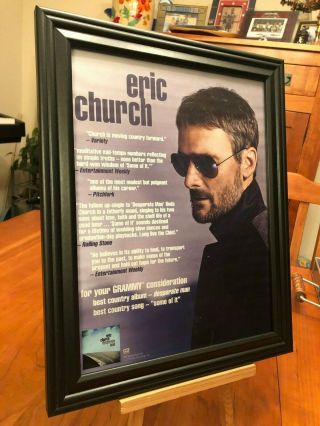 Big 10x13 Framed Eric Church " Desperate Man " & " Some Of It " Lp Album Cd Promo Ad