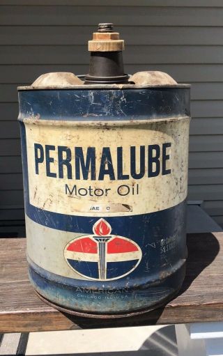 Vintage American Oil Standard Oil 5 Gallon Metal Motor Oil Can En - El Co St Louis