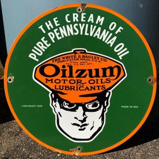 Vintage Oilzum Pennsylvania Motor Oil Gasoline Gas Sign