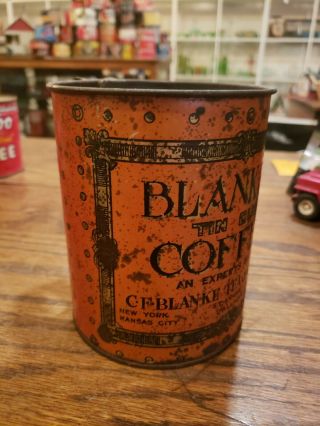 Rare Blanke ' s Coffee Tin Cup Scoop app 1 lb St Saint Louis Tea General store 2