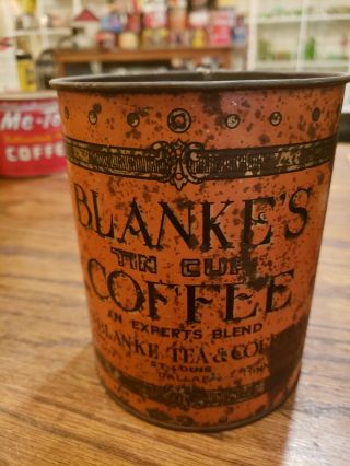 Rare Blanke ' s Coffee Tin Cup Scoop app 1 lb St Saint Louis Tea General store 3