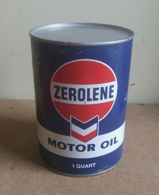 Vintage Zerolene Motor Oil Can Quart Full Chevron Rare Composite
